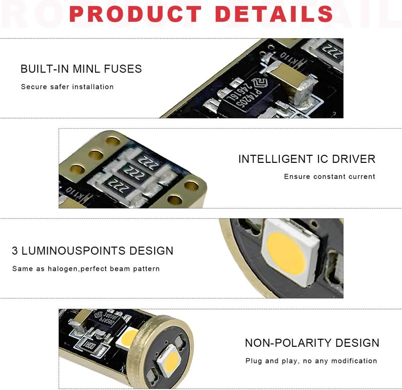 ZNDAW 2 قطع لمبة LED 194، ساطعة للغاية T10 168 2825 W5W لمبات ضوء خريطة باب LED، داخلية خالية من الأخطاء 6000K شريحة 3030 بديل لمبات ضوء لوحة الترخيص (أبيض) - Image 3
